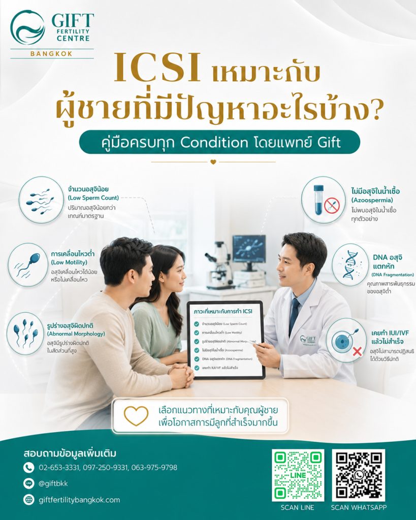ICSI เหมาะกับผู้ชายที่มีปัญหาอะไรบ้าง คู่มือครบทุก Condition โดยแพทย์ Gift