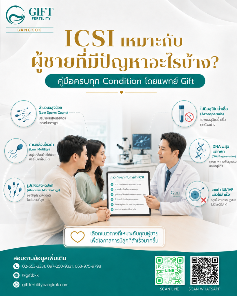 ICSI เหมาะกับผู้ชายที่มีปัญหาอะไรบ้าง คู่มือครบทุก Condition โดยแพทย์ Gift